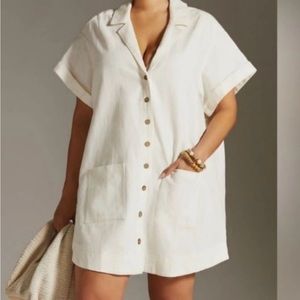 Pilcro Anthropologie Cotton Blend linen white Mini Shirtdress